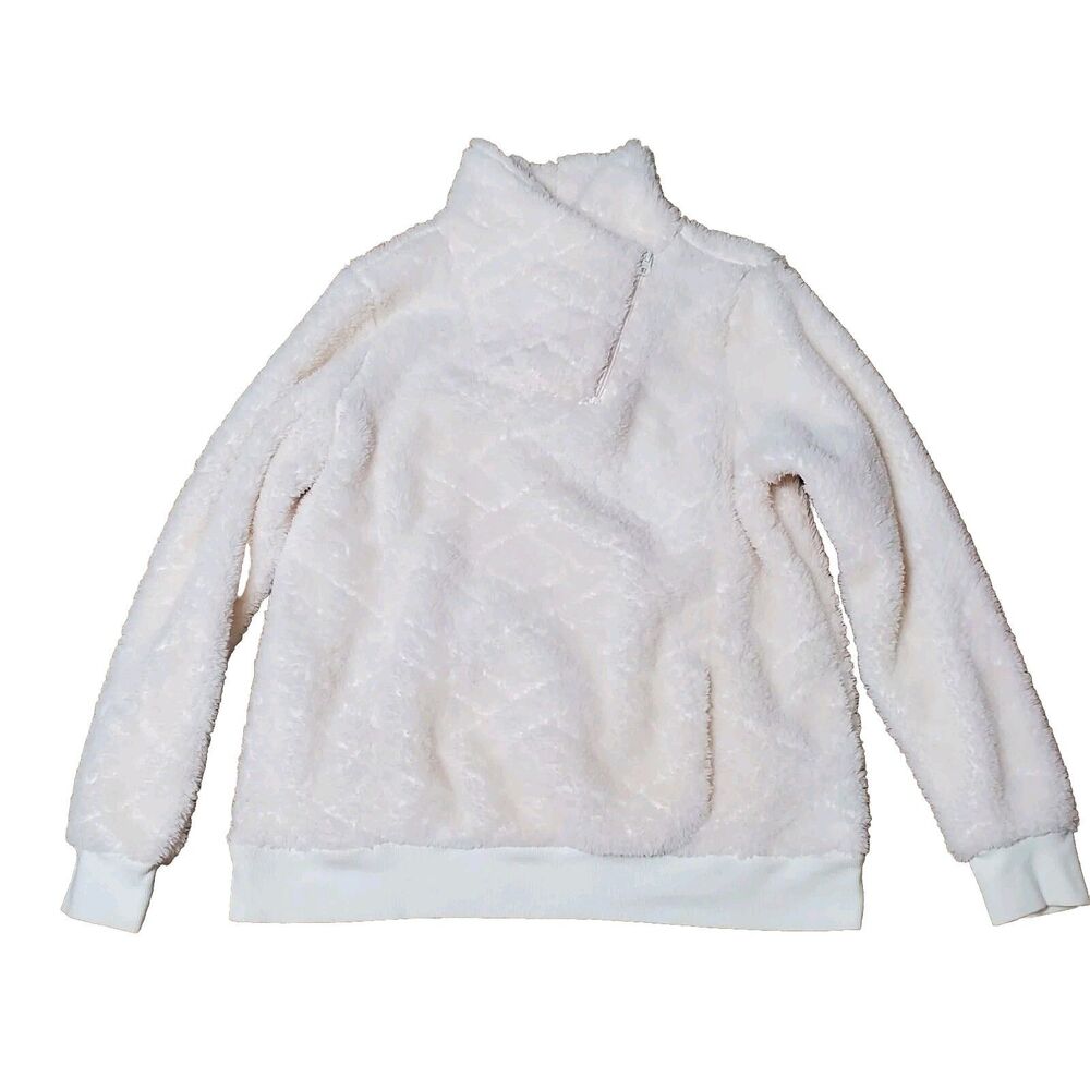 St. Johns Bay Womens Sz L White Fleece Plush Pullover